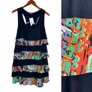 Isle Apparel tropical floral tiered ruffle dress